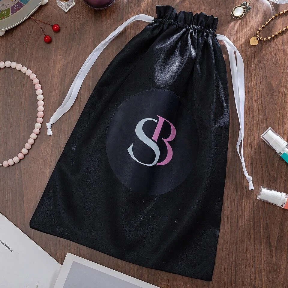 Black Satin Drawstring Pouch — image 3