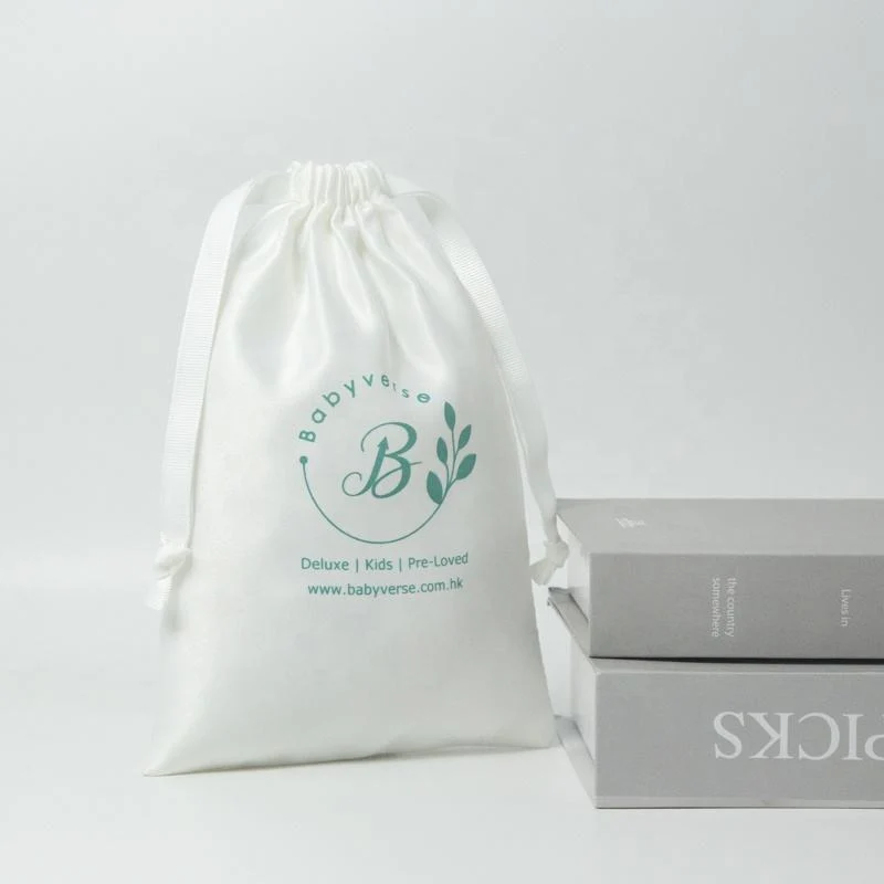 White Satin Drawstring Pouch — image 2