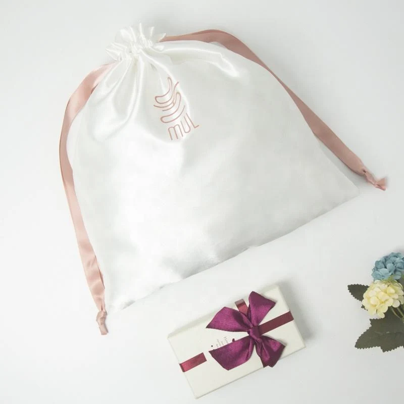 White Satin Drawstring Pouch — image 3