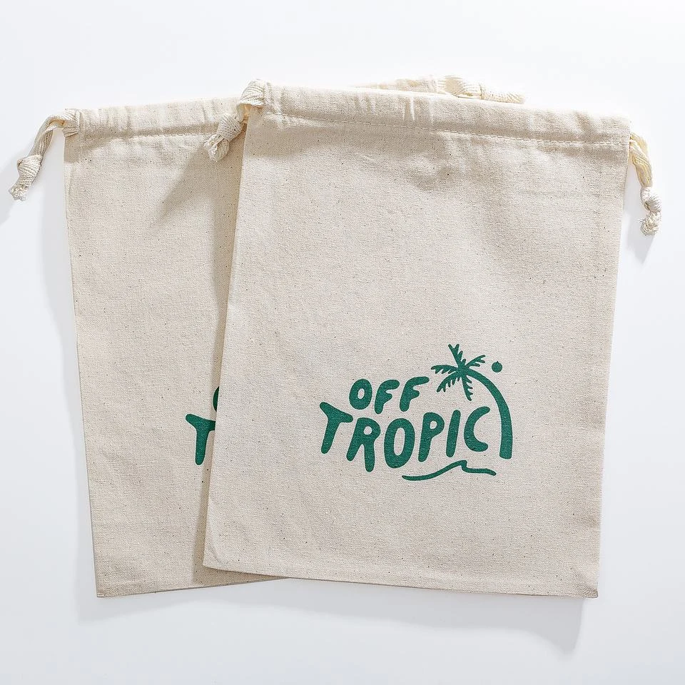 Beige Textured Fabric Drawstring Pouch — image 3