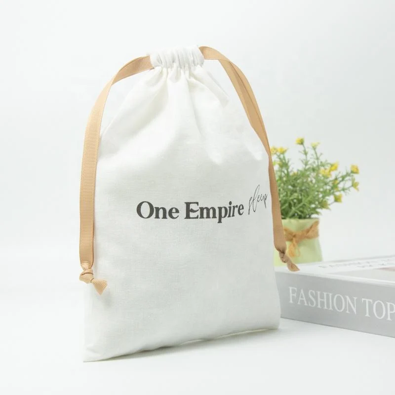 White Cotton Drawstring Pouch — image 3