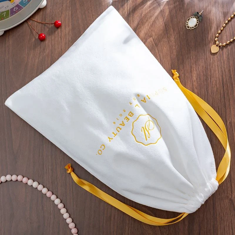 White Velvet Drawstring Pouch — image 3