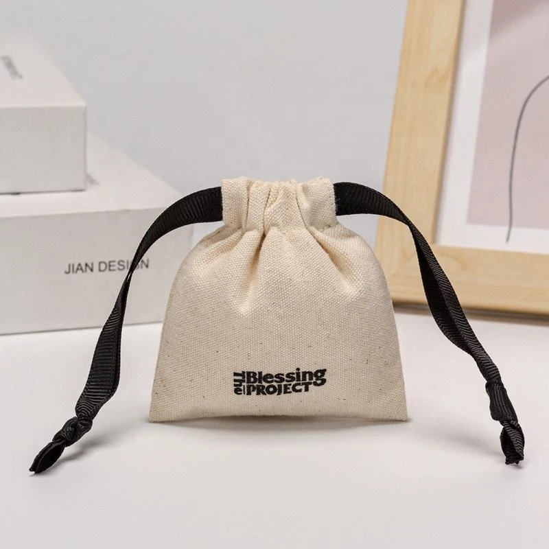 Beige Cotton Drawstring Pouch — image 2