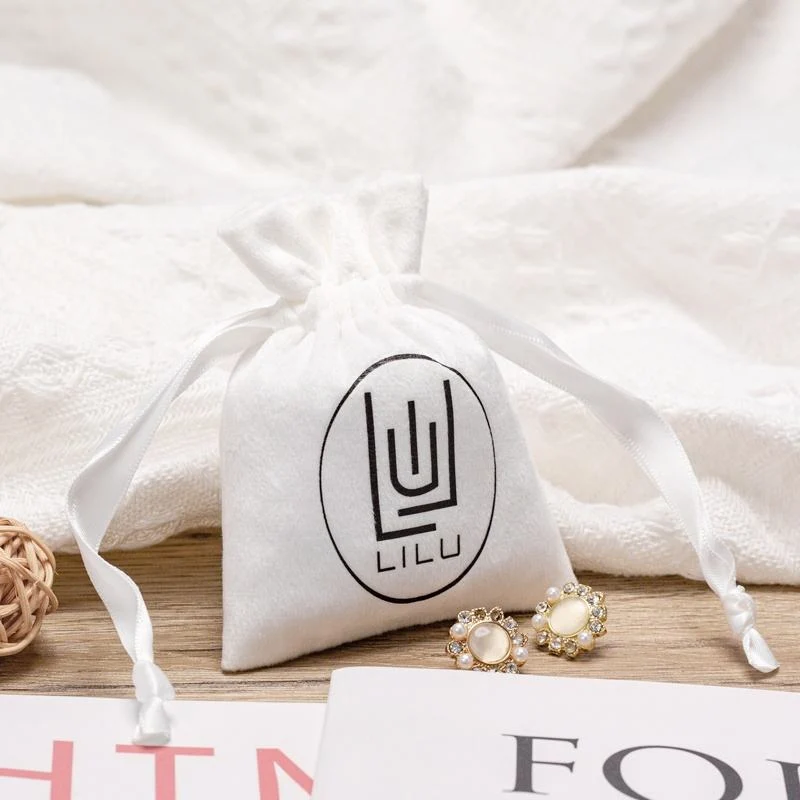 White Velvet Drawstring Pouch — image 3