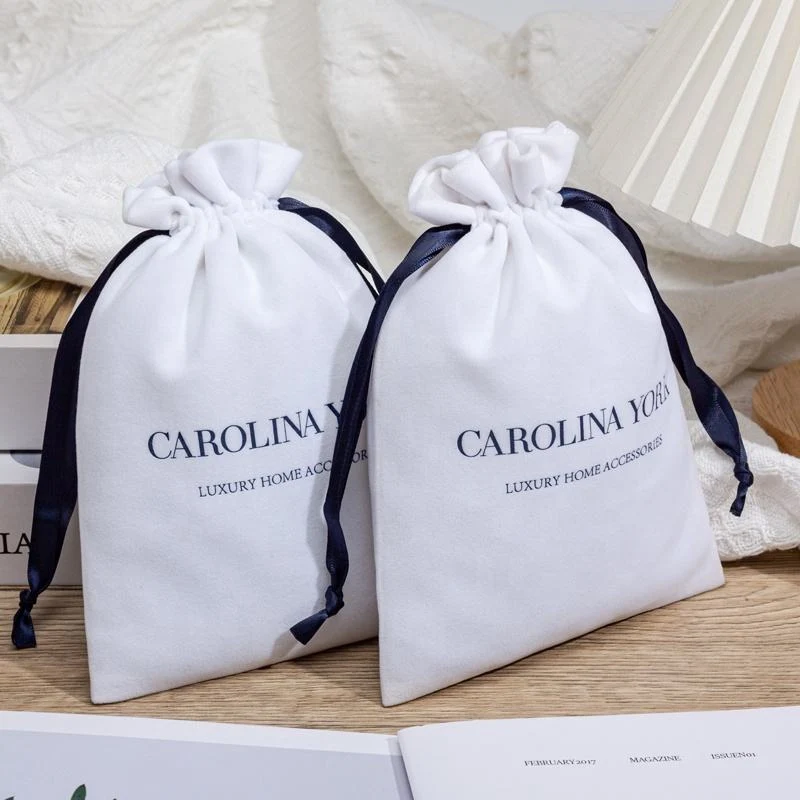 White Velvet Drawstring Pouch — image 2