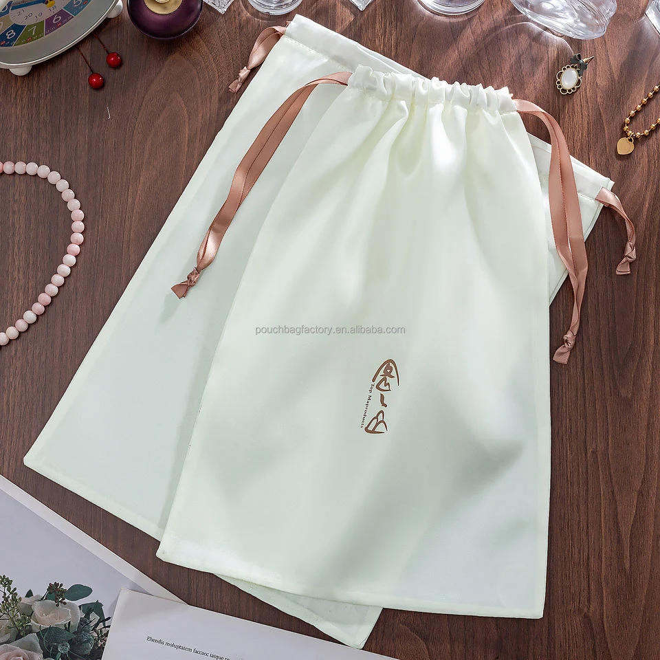 Beige Satin Drawstring Pouch — image 3