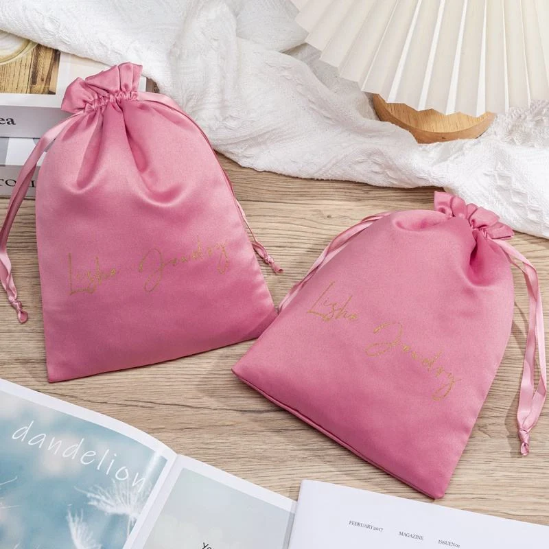 Pink Satin Drawstring Pouch — image 3
