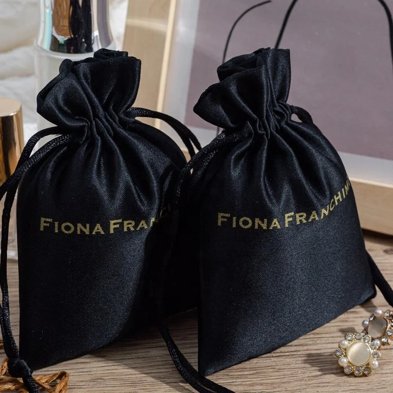 Black Satin Drawstring Pouch — image 2