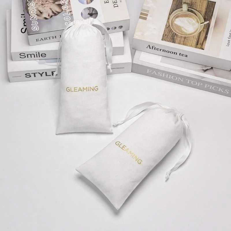 White Cotton Drawstring Pouch — image 4