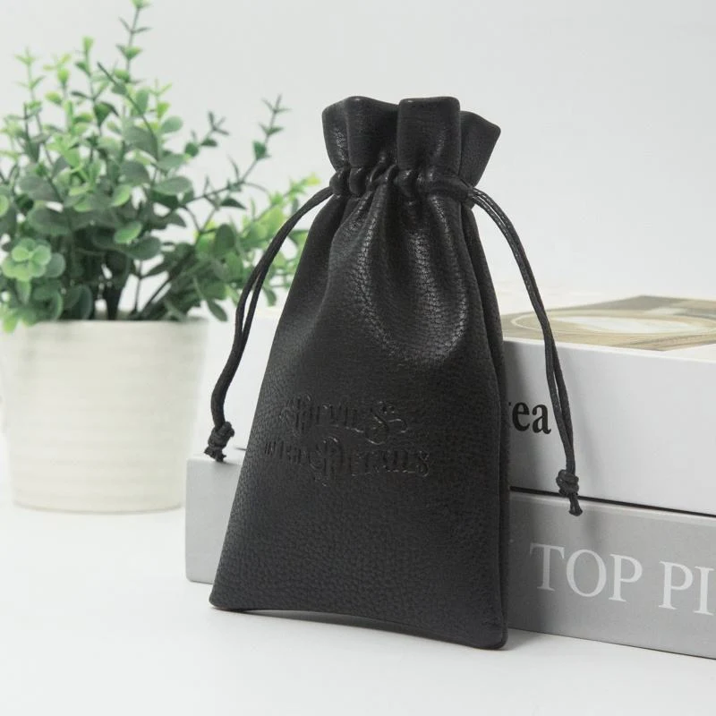 Black Leather-Look Drawstring Pouch — image 2