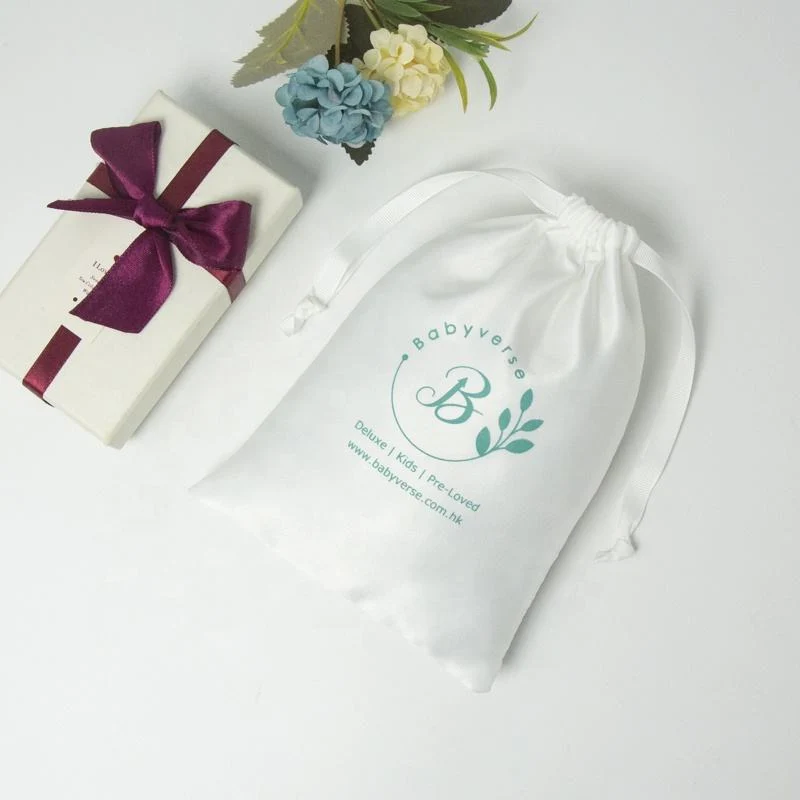 White Satin Drawstring Pouch — image 3