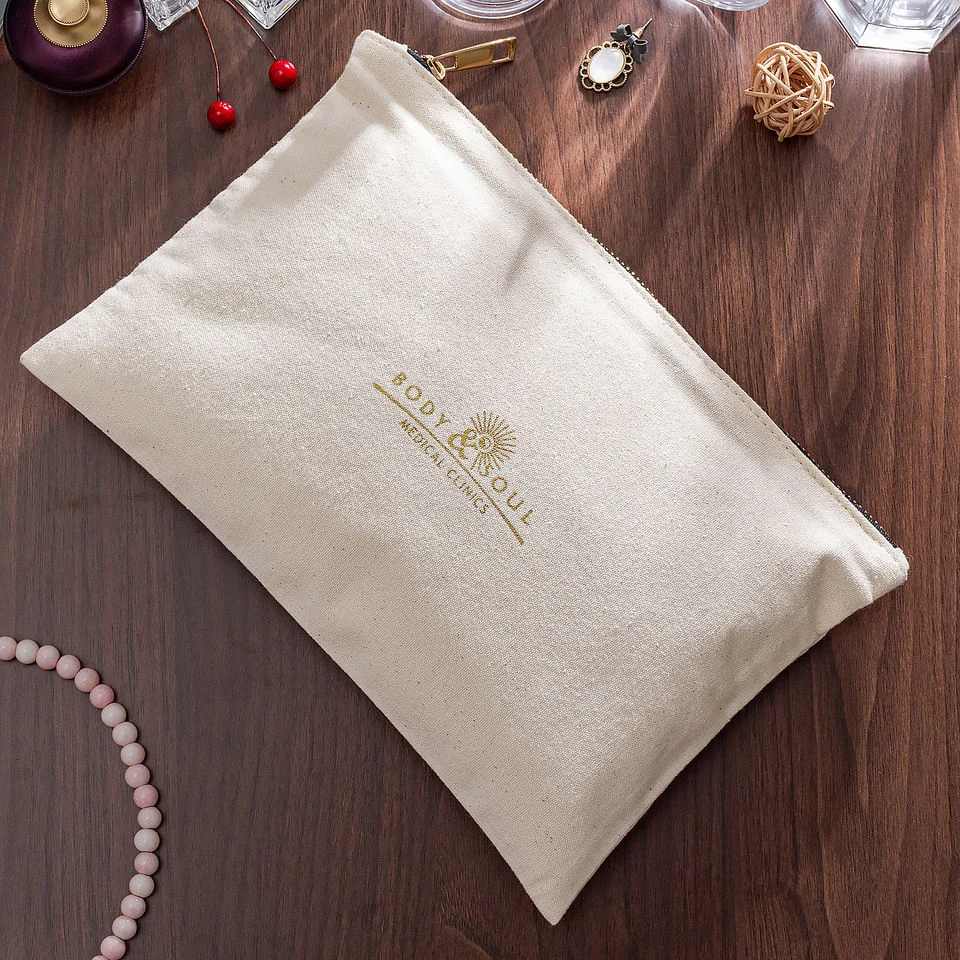 Beige Fabric Zipper Pouch — image 2