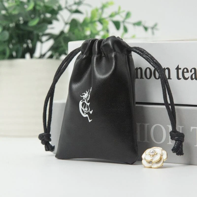 Black Leather-Look Drawstring Pouch — image 2