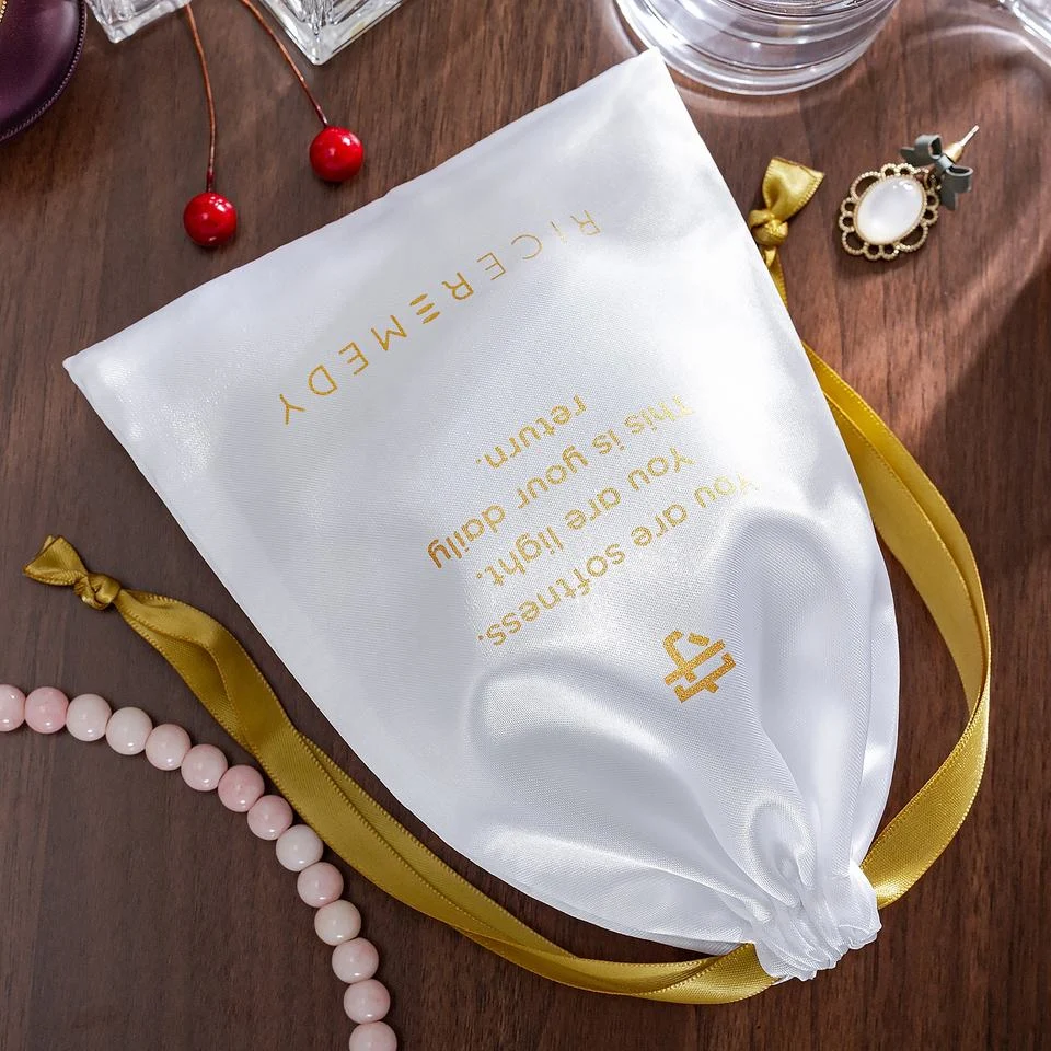 White Satin Drawstring Pouch — image 2