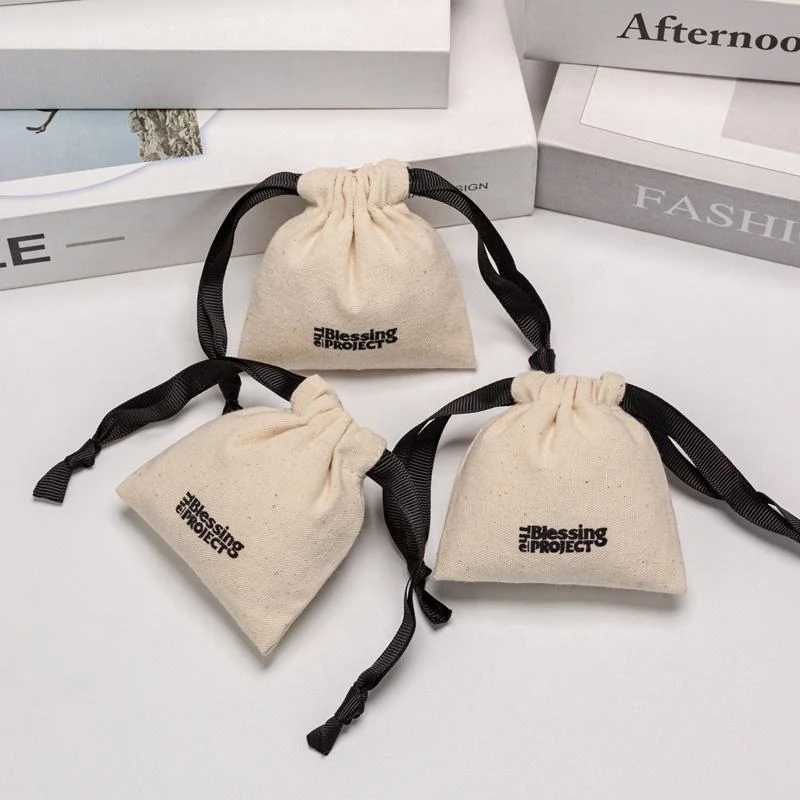 Beige Cotton Drawstring Pouch — image 4