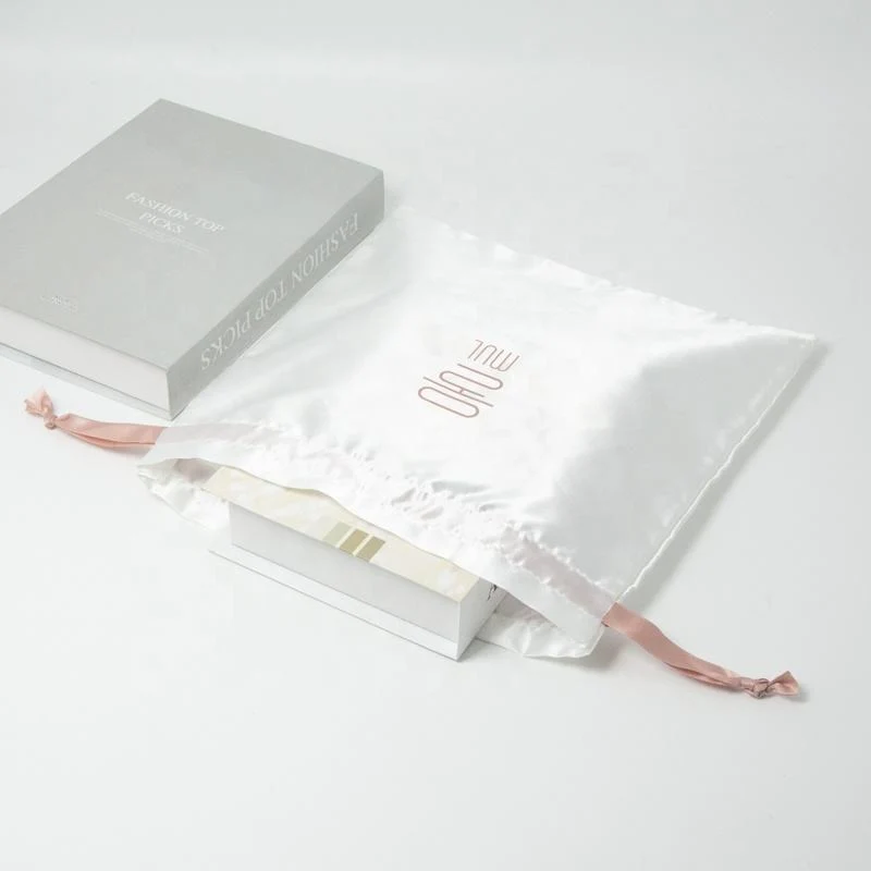 White Satin Drawstring Pouch — image 4