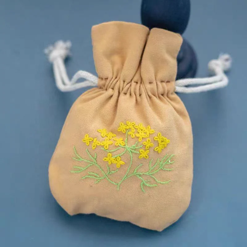 Beige Textured Fabric Drawstring Pouch — image 5
