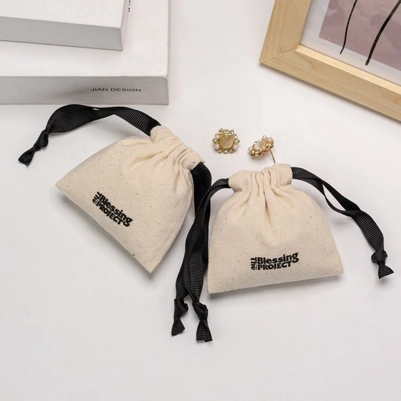 Beige Cotton Drawstring Pouch — image 3