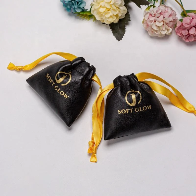 Black Leather-Look Drawstring Pouch — image 4