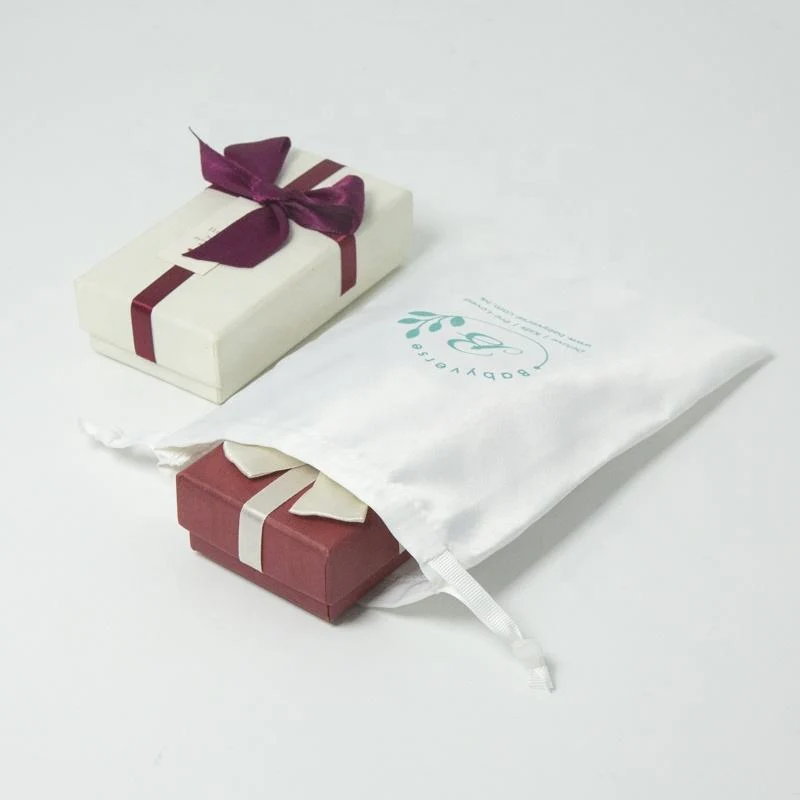 White Satin Drawstring Pouch — image 4