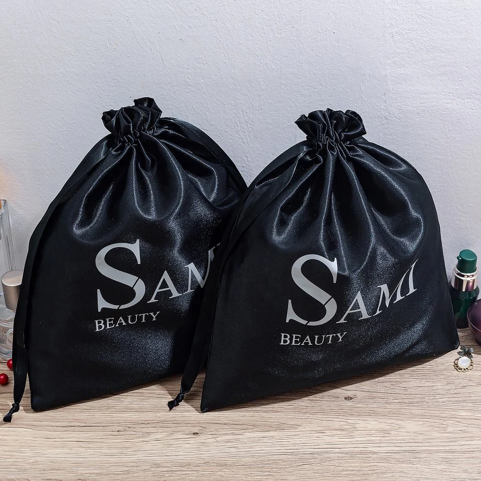 Black Satin Drawstring Pouch — image 2