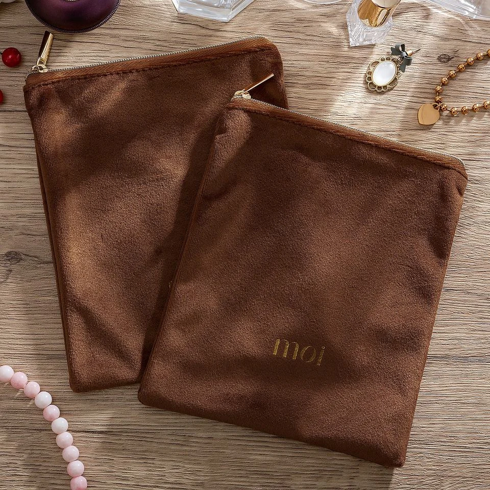 Brown Fabric Zipper Pouch — image 3