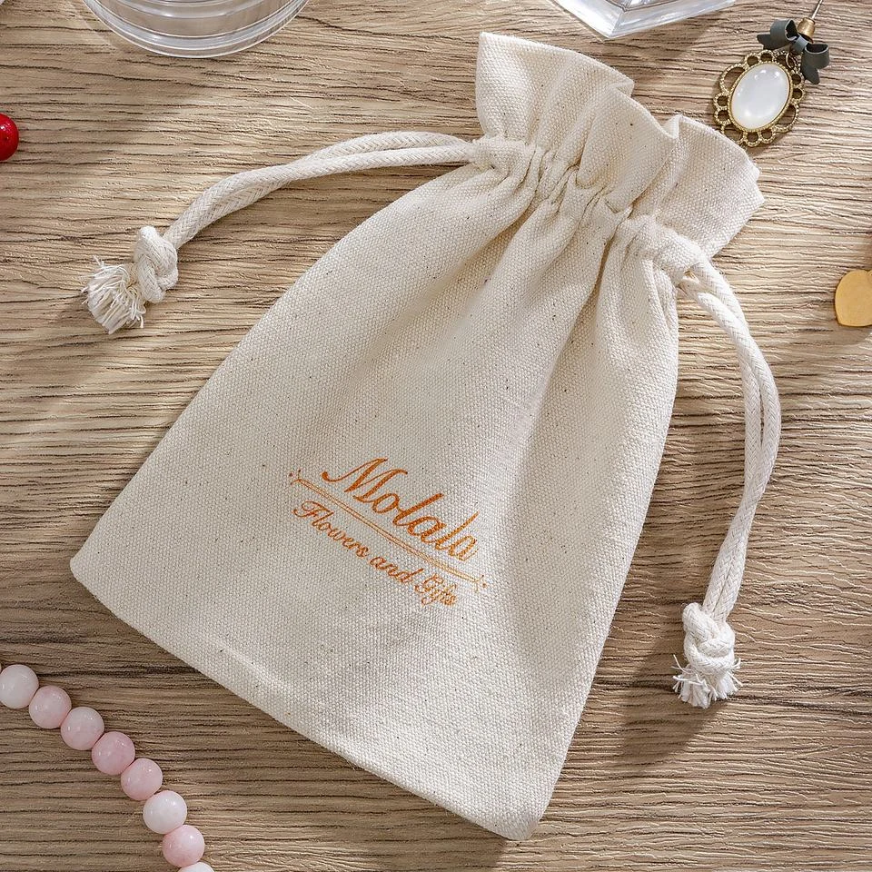 Beige Cotton Drawstring Pouch — image 3