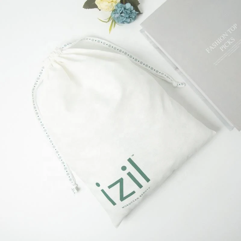 White Cotton Drawstring Pouch — image 4