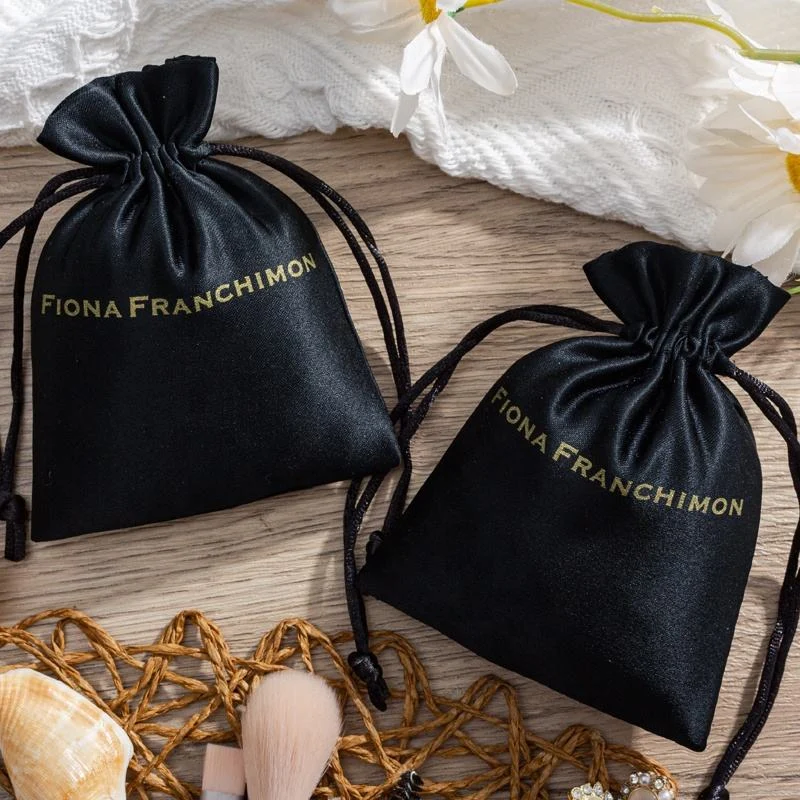 Black Satin Drawstring Pouch — image 3