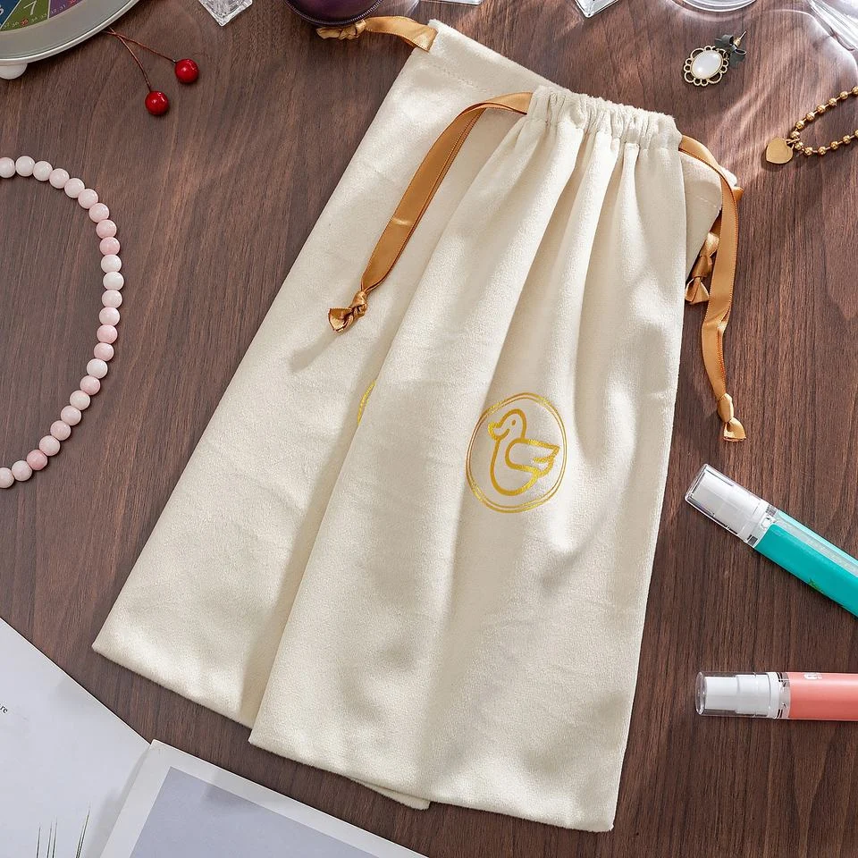 Beige Velvet Drawstring Pouch — image 3
