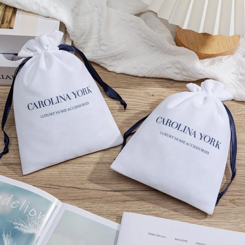 White Velvet Drawstring Pouch — image 3