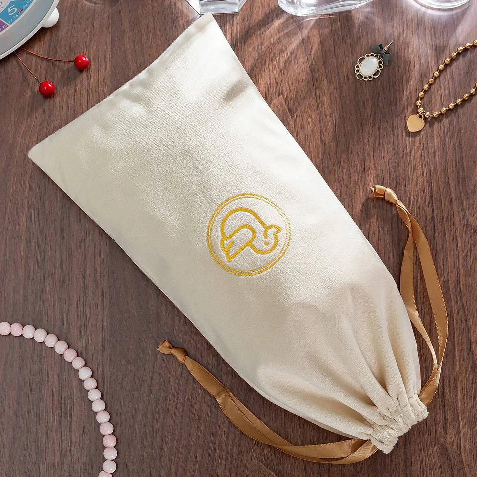 Beige Velvet Drawstring Pouch — image 2